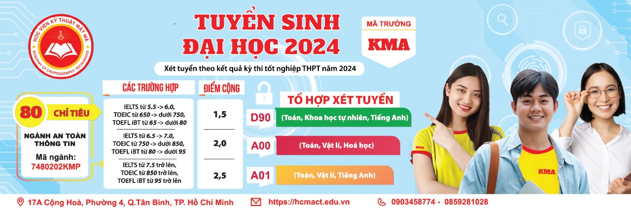 THÔNG BÁO: Tuyển sinh đào tạo đại học ngành An toàn thông tin năm 2024 của Phân hiệu Học viện Kỹ thuật mật mã tại TP. Hồ Chí Minh